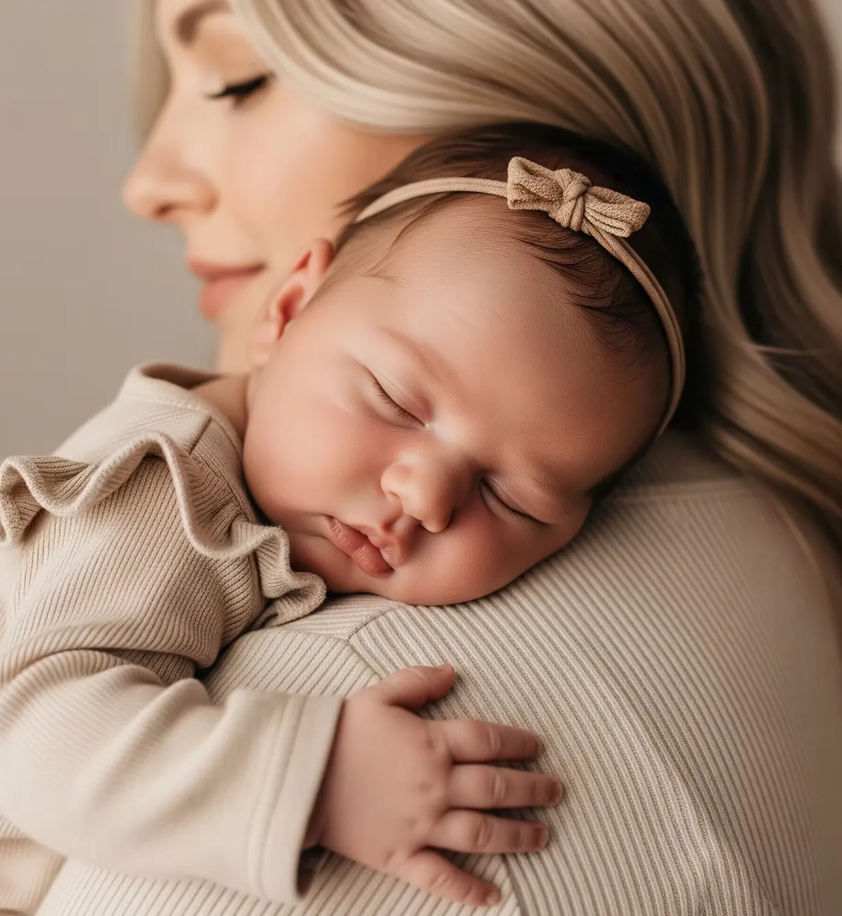 Parent holding a sleeping newborn